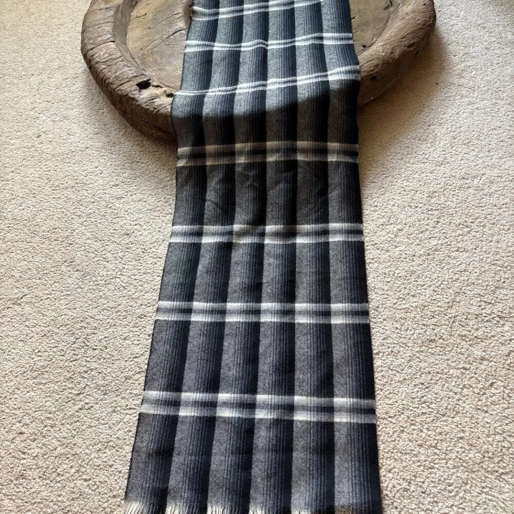 Vintage wool rectangular scarf made in Canada black gray white preppy ivy style